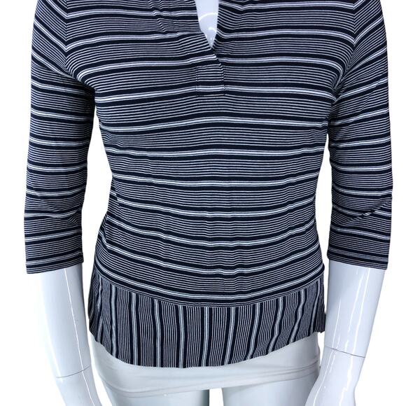 Talbots Womens Size MP Navy Blue Striped TShirt Top Slit Neck - Picture 4 of 14